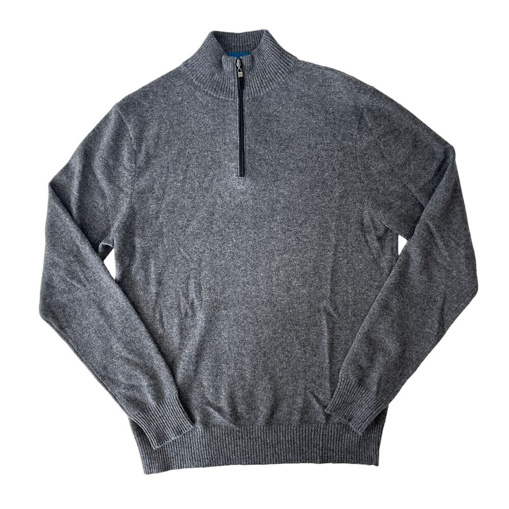 3-29 QI CASHMERE Men's Henley Sweater 100%Cashmere Gray S